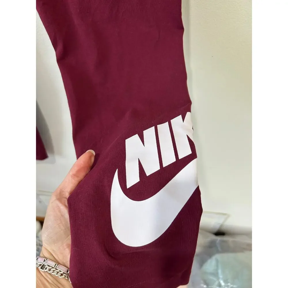 Nike maroon leggings womens XL cropped swoosh logo high waist